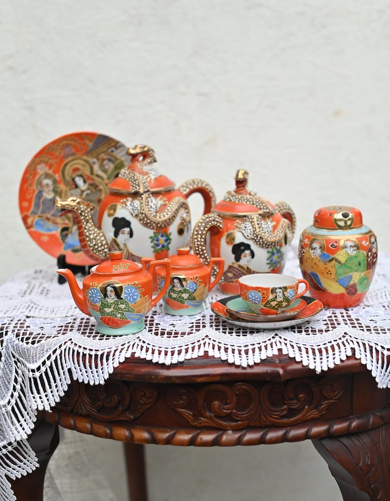 Antique Japanese Satsuma Tea Set With Dragonware Moriage. Etsy