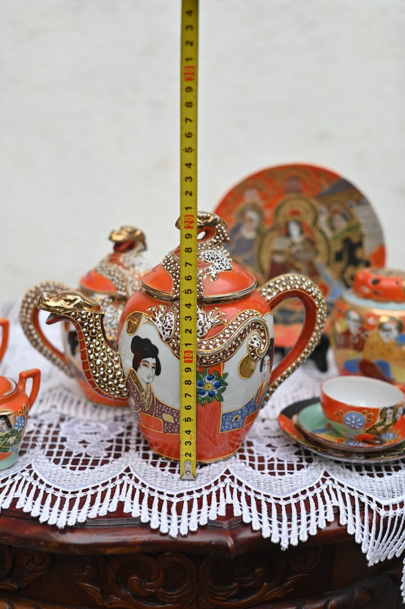 Antique Japanese Satsuma Tea Set With Dragonware Moriage. Etsy