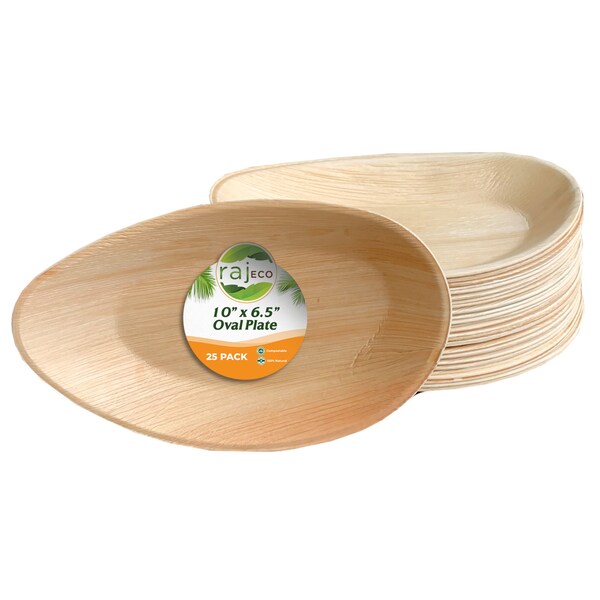 Oval Plates 10"x6.5" Bamboo plates Disposable, Decorative Compostable Tableware for wedding, Lunch, Dinner, Birthday, Camping, Outdoor