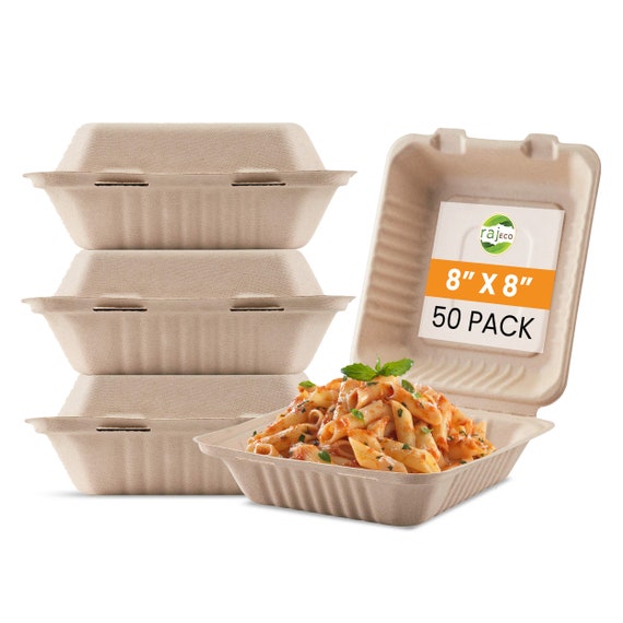 50 Pack Disposable Lunch Box, Clamshell to go Box Containers with Lids for  Carry Out & Take Out Food, 8 x 8 x 3 in.