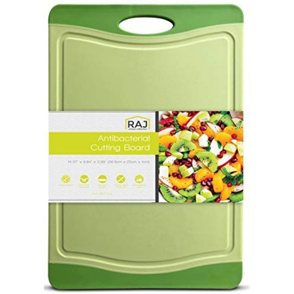 Raj Plastic Reversible Cutting board, Dishwasher Safe, Chopping Boards, Juice Groove, Large Handle, Non-Slip, BPA Free - Lime Green