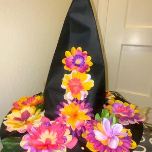 FLOWER WITCH HAT “Delila” fancy floral wizard pointed Halloween costume, witch wizard pointed hat for women.