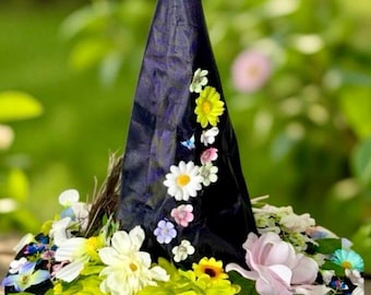 Floral  Witch Hat, Cottagecore Fairycore Costume, Woodland Pagan Festival Accessory