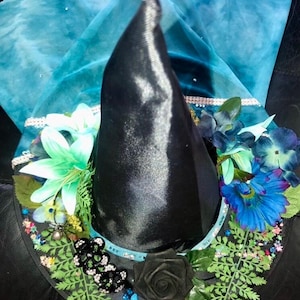Fairy forest witch hat one of a kind handmade hat. Enchanted wizard, cosplay magical hat