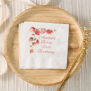 Berry First Birthday Decorations, Berry 1st Birthday Custom Napkins, Strawberry First Birthday Party Decor, Personalized Cocktail Napkins