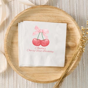 Cherry First Birthday Decorations, Cherry 1st Birthday Custom Napkins, Cherry Themed 1st Birthday Party Decor, Personalized Cocktail Napkins