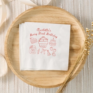 Berry First Birthday Decorations, Berry 1st Birthday Custom Napkins, Strawberry First Birthday Party Decor, Personalized Cocktail Napkins