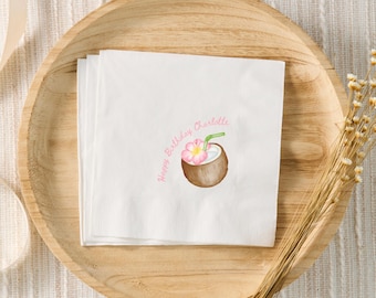 Tropical Luau Hawaiian Birthday Decor, Custom Cocktail Napkins, Hula Bday Party, Pineapple Girl Birthday Theme Summer Hibiscus, First Luau