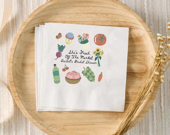 Fresh Off The Market Bridal Shower Custom Napkins, Farmers Market Shower Decorations, Shes Off The Market Party Decor, Engagement Party