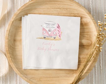 Baby an Bord der Babyparty-Dekor-Surfbrett-Babyparty-Gewohnheit Cocktail-Servietten, das Surfen-Baby-Sprenkel, Sommer-Brandungs-Baby-Dusche-Mädchen rosa