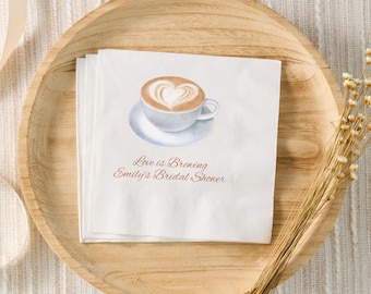 Love Is Brewing Bridal Shower Custom Napkins, Espresso Martini Bridal Shower Decor, Coffee Bridal Shower Favors, Personalized Napkins