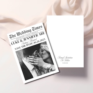 Newspaper Save The Date Editable Template, Save The Dates With Photo, Engagement Announcement, Wedding Planning Save Our Date Canva Template