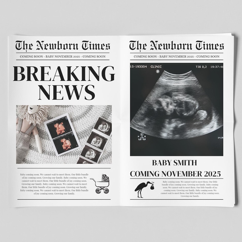 Baby Announcement Newspaper, Baby Arrival Sign, Newspaper Baby