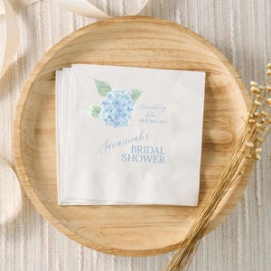 Something Blue Before I Do Bridal Shower Decor, Blue Bow Bridal Shower Custom Napkins, Personalized Cocktail Napkins, Blue Hydrangea Floral