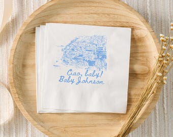 Ciao Baby Shower Decor, Ciao Baby Shower Napkins, Italy Theme Baby Shower, Italian Baby Shower, Personalized Cocktail Napkins, Amalfi Summer