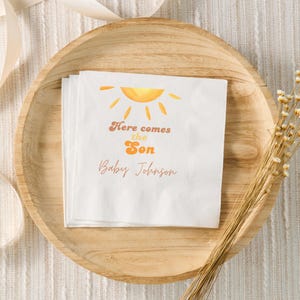 Here Comes The Son Baby Shower Decor, Sunshine Baby Shower Custom Napkins, Boho Retro Theme, Boy Baby Shower, Boy Baby Sprinkle, Rainbow