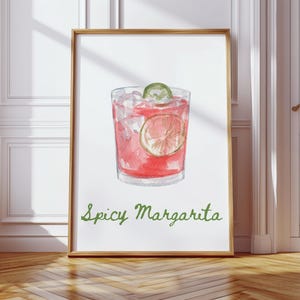 Impresión de margarita picante, póster de cóctel, decoración de estantería, letrero de bebida exclusiva, impresión de bar de bodas, arte de carrito de bar, arte de pared elegante