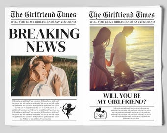 Will You Be My Girlfriend Newspaper, Girlfriend Proposal Newspaper With Photos, Flower Bouquet Wrap, Custom Newspaper Template Printable