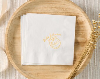 A Little Honey Is On The Way Baby Shower Napkins, Gender Neutral Honey Bee Baby Shower Decor, Personalized Cocktail Napkins, Bumble Bee