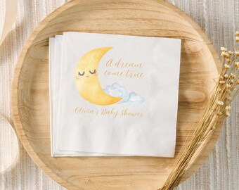 Dream Come True Baby Shower Decor, Moon And Stars Baby Shower Napkins, Personalized Cocktail Napkins, Gender Neutral Baby Shower, Baby Boy