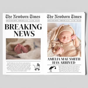 Baby Announcement Newspaper, Baby Arrival Sign, Newspaper Baby Announcement, Birth Announcement Newspaper, Custom Editable Canva Template