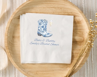 Boots and Bubbly Bridal Shower Decor, Western Bridal Shower Custom Napkins, Personalized Cocktail Napkins, Cowgirl Bridal Shower Favors