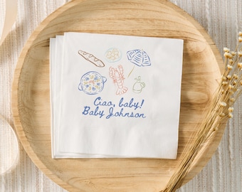 Ciao Baby Shower Decor, Ciao Baby Shower Napkins, Italy Theme Baby Shower, Italian Baby Shower, Personalized Cocktail Napkins, Amalfi Summer