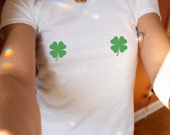 St Patricks Day Baby Tee, Lucky Shirt, 90s Baby Tee, Downtown Girl Aesthetic, Lucky Girl Syndrome Top, Shamrock Nips Shirt, Irish Crop Top