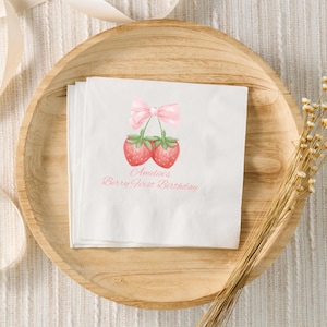 Berry First Birthday Decorations, Berry 1st Birthday Custom Napkins, Strawberry First Birthday Party Decor, Personalized Cocktail Napkins