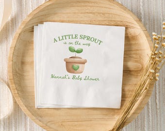A Little Sprout Is On The Way Baby Shower Decor, Little Sprout Custom Napkins, Baby Sprinkle Personalized Cocktail Napkins, Farmers Market