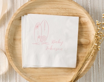 Baby an Bord der Babyparty-Dekor-Surfbrett-Babyparty-Gewohnheit Cocktail-Servietten, das Surfen-Baby-Sprenkel, Sommer-Brandungs-Baby-Dusche-Mädchen rosa