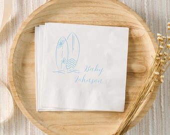 Baby an Bord Babyparty Dekor Surfbrett Babyparty Benutzerdefinierte Cocktailservietten, Surfen Baby Sprinkle, Sommer Surf Babyparty Gender Neutral