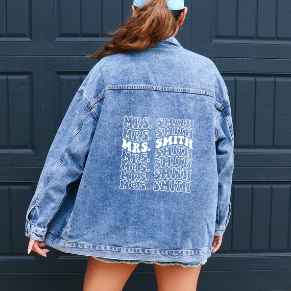 Chaqueta vaquera personalizada con apellido de novia, chaqueta