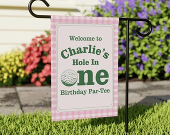 Custom Golf Hole in One Par-Tee Supplies, Preppy First Birthday Party Outside Yard Decor, Grandmillennial Yard Flag, Girl Birthday Decor