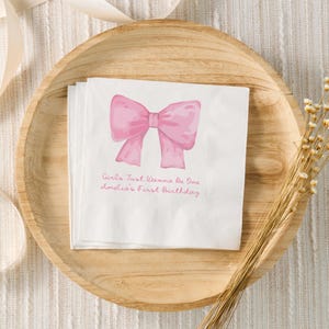 Girls Just Wanna Be One Birthday Decorations, Pink Bow 1st Birthday Party Custom Napkins, Coquette Personalized Cocktail Napkins, 1st Bday