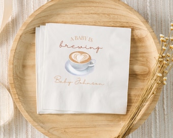 Coffee Baby Shower Decor, A Baby Is Brewing Baby Shower Custom Napkins, Personalized Cocktail Napkins, Gender Neutral Baby Shower