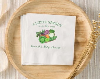 A Little Sprout Is On The Way Baby Shower Decor, Little Sprout Custom Napkins, Baby Sprinkle Personalized Cocktail Napkins, Farmers Market