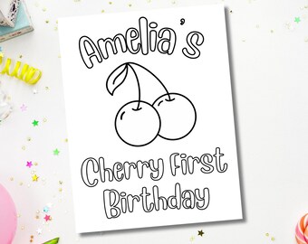 Cherry First Birthday Supplies, Cherry First Birthday Party Activity Sheet, Cherry Coloring Page, Printable Party Game, Custom Editable Page