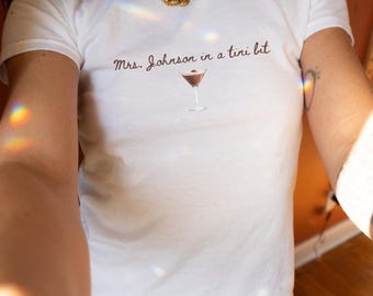 A Bride In A Tini Bit Baby Tee, Espresso Martini Themed Bachelorette Party, Espresso Martini Bride Baby Tee Bride To Be Shirt Gift For Bride