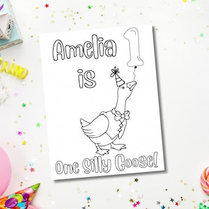 One Silly Goose Birthday Supplies, Birthday Party Activity Sheet, One Silly Goose Coloring Page, Printable Party Game, Custom Editable Page