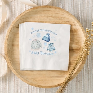 Winter Wonderland Baby Shower Decor, Custom Cocktail Napkins, Winter Baby Sprinkle Theme, Personalized Decor Gender Neutral Baby Shower