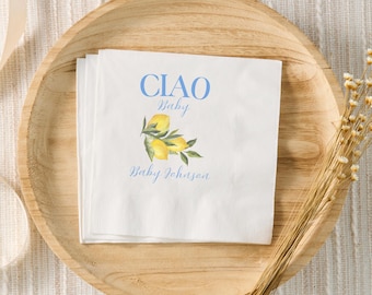 Ciao Baby Shower Decor, Ciao Baby Shower Napkins, Italy Theme Baby Shower, Italian Baby Shower, Personalized Cocktail Napkins, Amalfi Summer