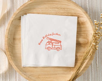 Firetruck Birthday Decor, Custom Cocktail Napkins, Sound The Alarm Bday Party, Fire Truck Boy Birthday Theme, Firefighter Birthday Party