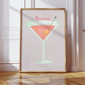 Weenies and Martinis Poster, Dachshund Cocktail Wall Art Print, Dopamine Decor, Pink Martini Wall Art, Dachshund Lover Decor, Dog Mom Art