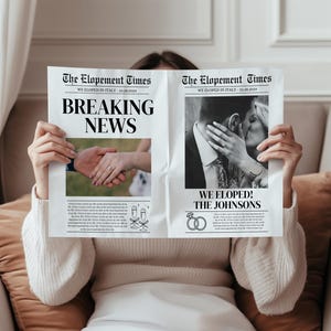 新聞駆け落ち告知テンプレート、編集可能な駆け落ち告知写真撮影小道具、印刷可能な駆け落ち告知結婚告知