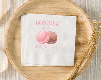 Bonjour Bebe Babyparty-Dekor, Bonjour Bebe-Servietten, Paris-Thema-Babyparty, Baby-Streuseln, französische Babyparty, Frankreich-Cocktail-Servietten