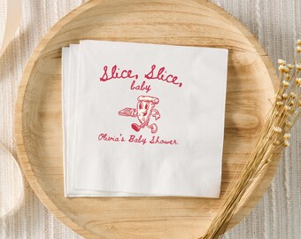Slice Slice Baby Shower Napkins, Italian Pizza Baby Shower Decorations, Pizza Theme Decor Personalized Cocktail Napkins, Pizza and Pacifiers
