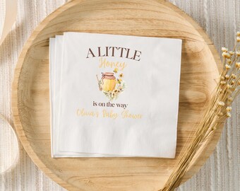 Servilletas para baby shower "A Little Honey Is On The Way", decoración para baby shower de abejas de miel neutra, servilletas de cóctel personalizadas, abejorro