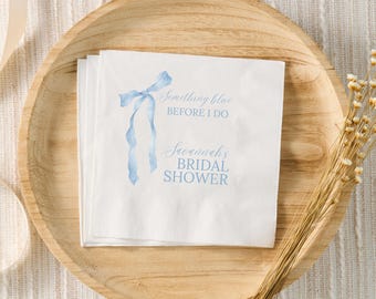 Etwas Blaues, bevor ich Brautparty-Dekor tue, blaue Schleifen-Brautdusche kundenspezifische Servietten, personalisierte Cocktail-Servietten, blaue Hortensie mit Blumen