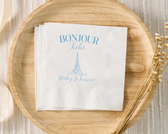Bonjour Bebe Babyparty-Dekor, Bonjour Bebe-Servietten, Paris-Thema-Babyparty, Baby-Streuseln, französische Babyparty, Frankreich-Cocktail-Servietten
